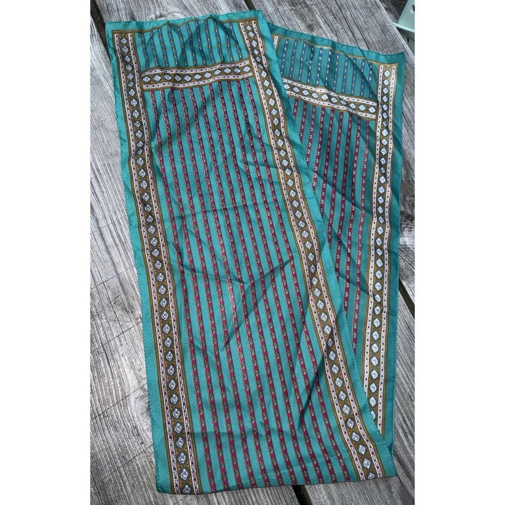 Berkshire Scarf Teal Green Silken Polyester Paisley Stripe Oblong Made in Italy